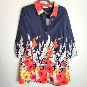 Soft Surroundings XL floral poppies tunic  dress button down. Nwot